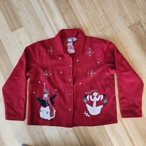 NWT Take Two Vintage Red Snowman Wool Blend Shirt Jacket Shacket Women's XL New